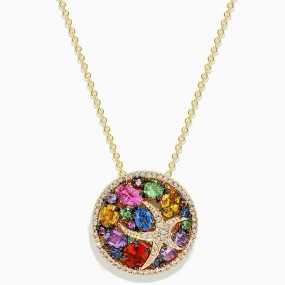 Effy Watercolors 14K Gold Multi Sapphire and Diamond Starfish Pendant - EUC - Picture 1 of 9